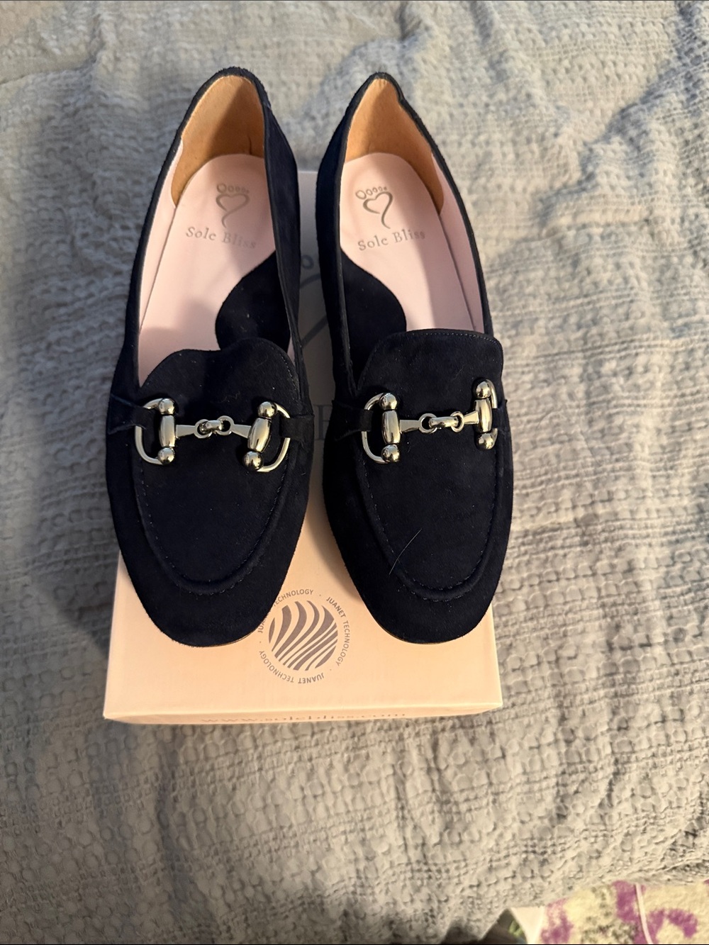 Sole Bliss Navy Suede Bit Loafers for Women